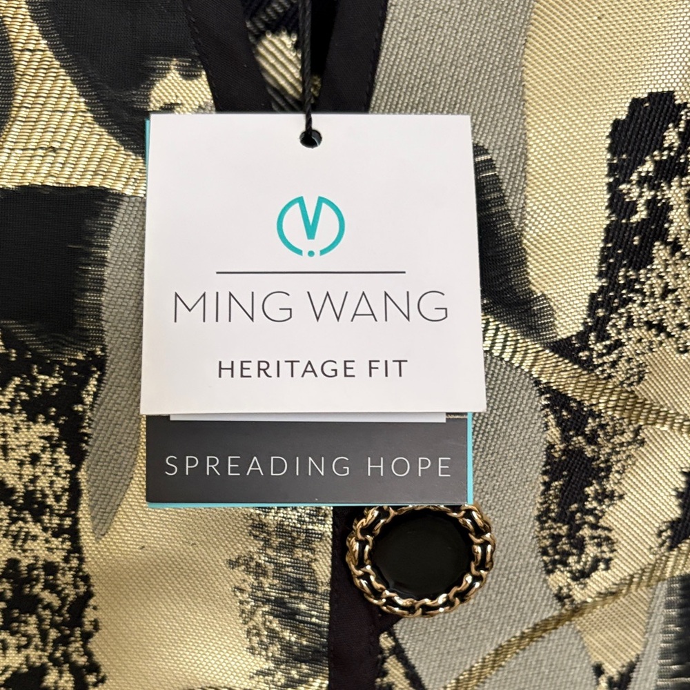 Ming Wang Black and Gold Abstract Metallic Open-Front Jacket - Picture 2 of 5
